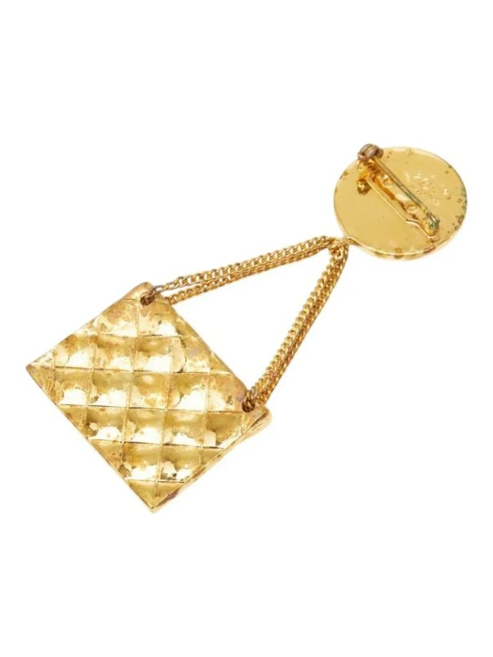 Chanel CC Logo Quilted Vintage Brooch 25 Gold Plated